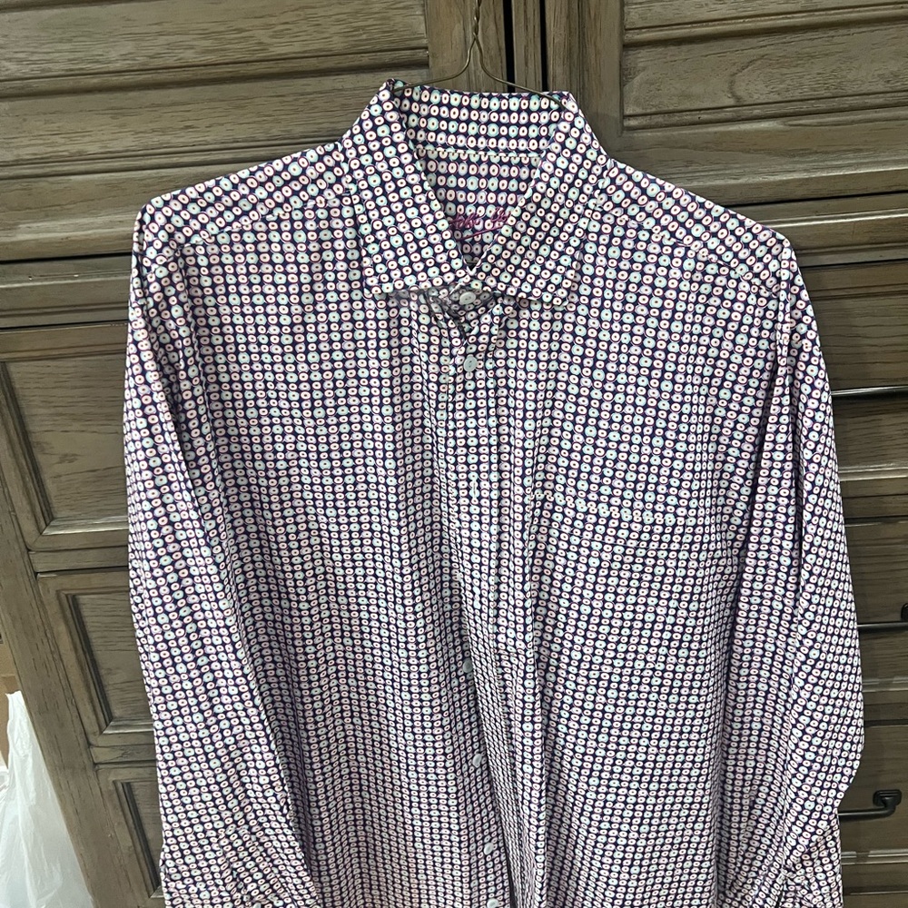 Bugatchi Men's White and Navy Micro-Print Button-Down Shirt